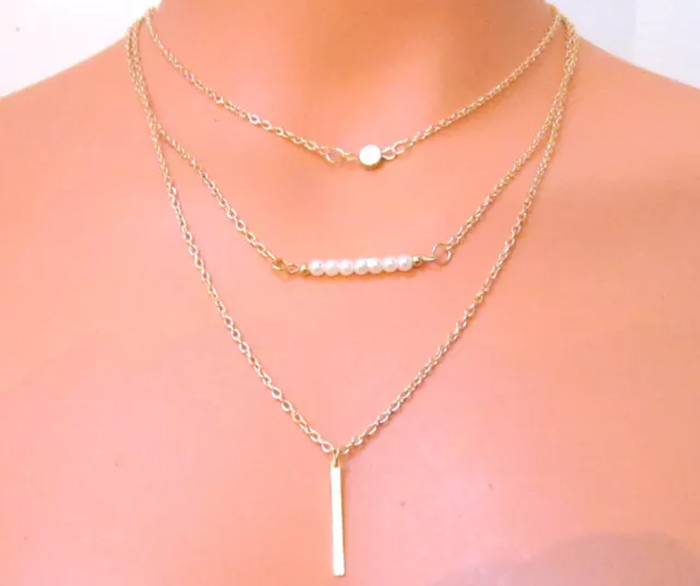 Awesome GOLD PLATED Delicate MULTIPLE CHAINS Boho Style Pendant NECKLACE