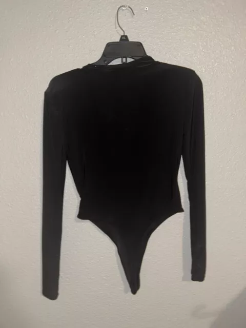 Forever 21 Black Long Sleeve Plunge V-Neck Bodysuit Womens Size Small 3