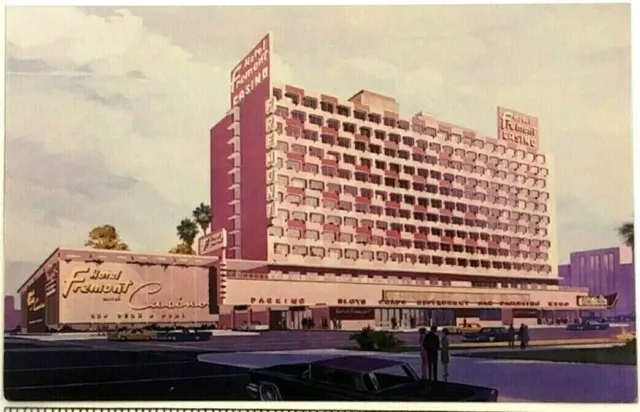 1950s Fremont Hotel Casino Las Vegas NV Postcard Streetview Marquee Slots Vtg