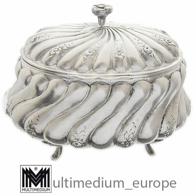 Jugendstil Silber Zucker Dose Blumen 800 Mond Krone silver sugar box