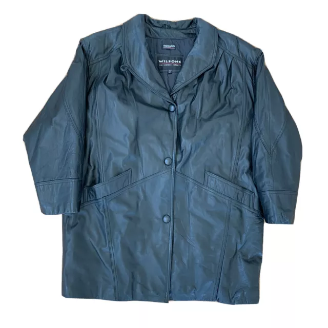Vintage Wilsons Leather Long Insulated Lined Coat Jacket Mens Size Medium Black