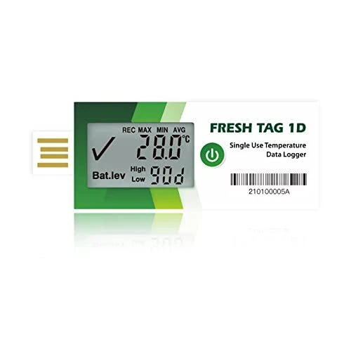 Freshliance Temperature Data Logger LCD Single Use with PDF Report 90Days 1Pa...