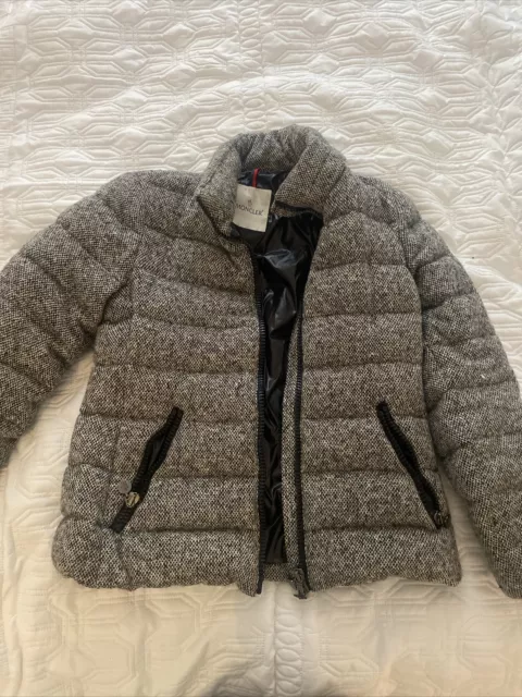 Moncler Black & White Tweed Puffer Down Jacket Size 3 With Detachable Hood