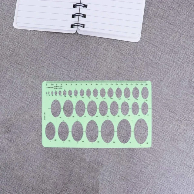 Clear Green Plastic Oval Template Ruler - 33 Oval Shapes For Drawing, Drafting, Crafts & School Projects