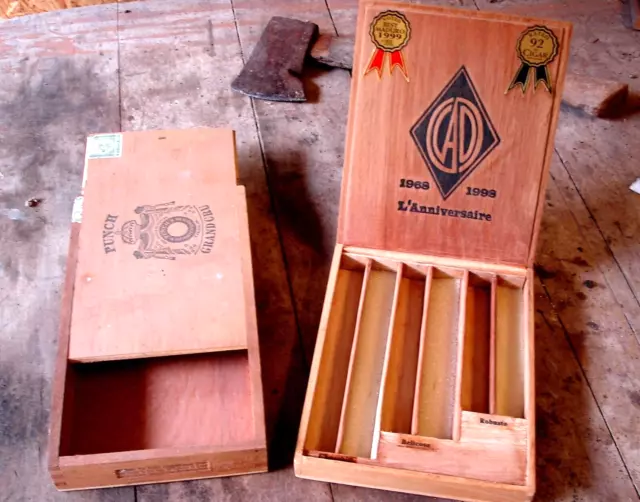 Two nice vintage wood cigar boxes Punch -Grand Cru and CAO 1998 Anniversary
