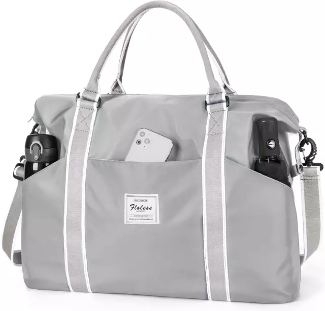 Travel Duffel Bag, Sports Tote Gym Bag, Shoulder Weekender Overnight Bag Grey