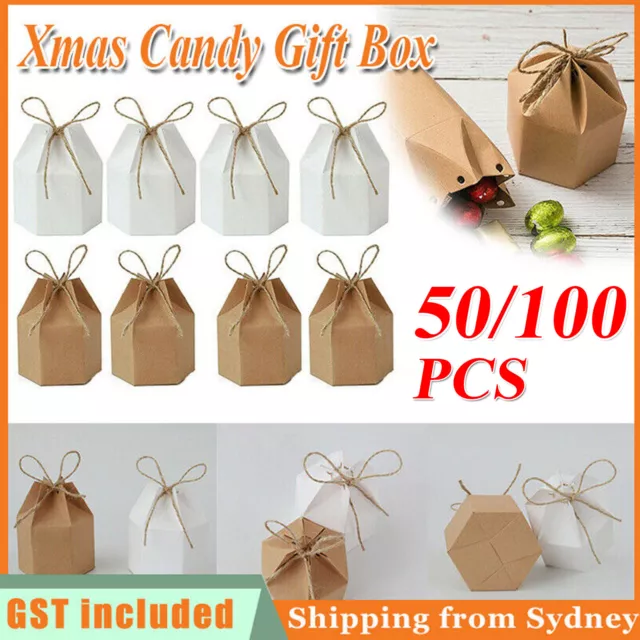 50Pcs Xmas Candy Gift Box Bag Pillow Favor Kraft Paper Gift Favour Wedding Party