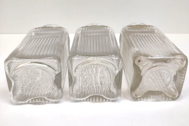 3 Vintage Hoosier Square Spice Glass Jar 4 1/4" Ribbed Pattern Napanee Set 5