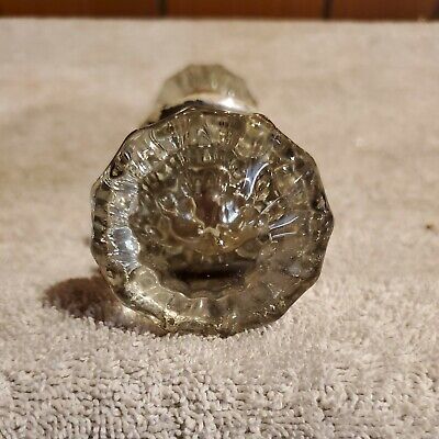 Vtg 12-Sided Clear Crystal Glass and Brass Plated Door Knobs Set 2"