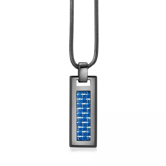Black Tungsten Black & Blue Carbon Fiber Pendant on 2mm Black Snake Chain Black Tungsten Black & Blue Carbon Fiber Pendant on 2mm Black Snake Chain