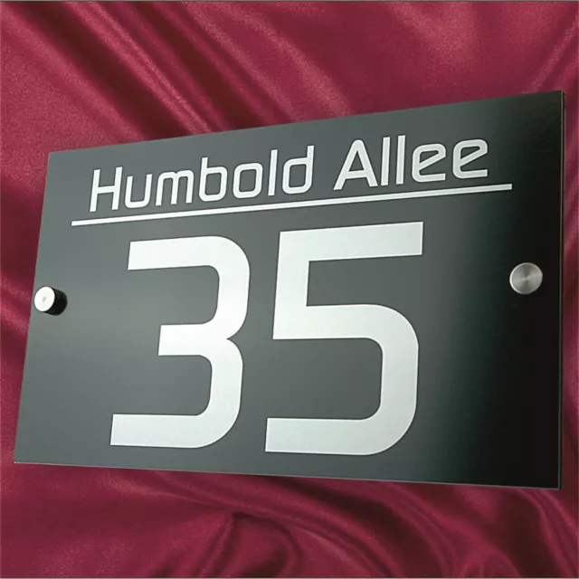 Hausnummernschild Hausnummer Anthrazit  Edelstahl Design RAL7016 Straßenname V2A