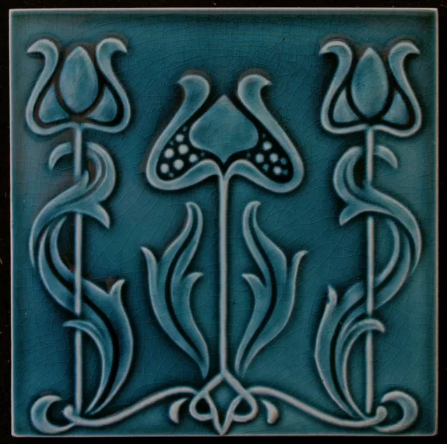 Atractivo Original Antiguo Azulejo Art Nouveau C 1900 T&R Barco Inglaterra
