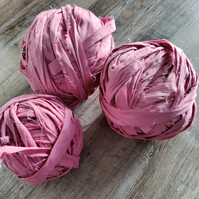 3 Tiras Grandes de Tela de Bola Trapo Alfombra Enganchado Tejer Crochet Sólido Rosa