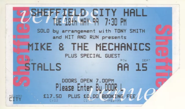 Mike and the Mechanics 5/18/99 Sheffield UK Ticket Stub! Genesis + Rutherford
