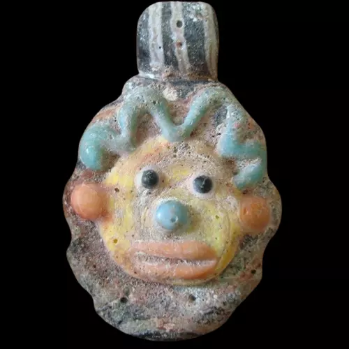 Roman Face Old Ancient Phoenician Mosaic Glass Bead Prehistoric Period Pendant M