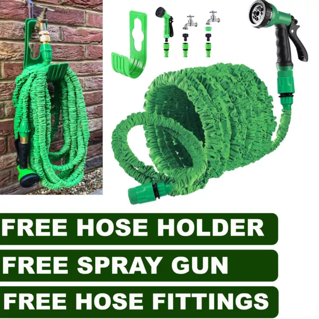 Expandable Garden Hose Pipe Spray Gun Flexible Expanding Stretch Pipes & Holder