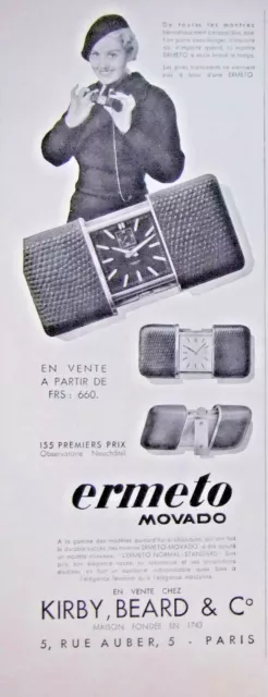 Publicité De Presse 1934 Les Montres Ermeto Movado - Advertising