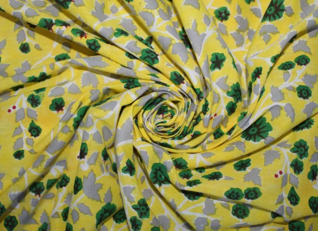 9.1m Tissu Coton Indien Main Bloc Imprimé Floral Neuf Couture Vêtements