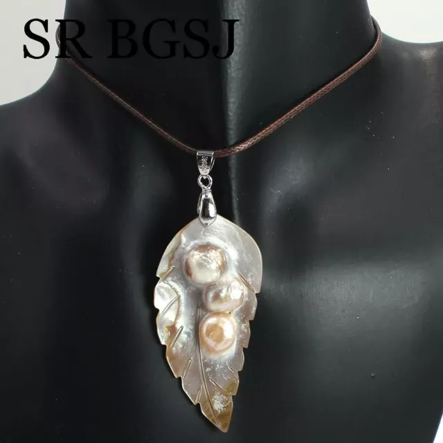 Ostra perla natural en forma de hoja para joyería colgante carcasa cuentas madre perla