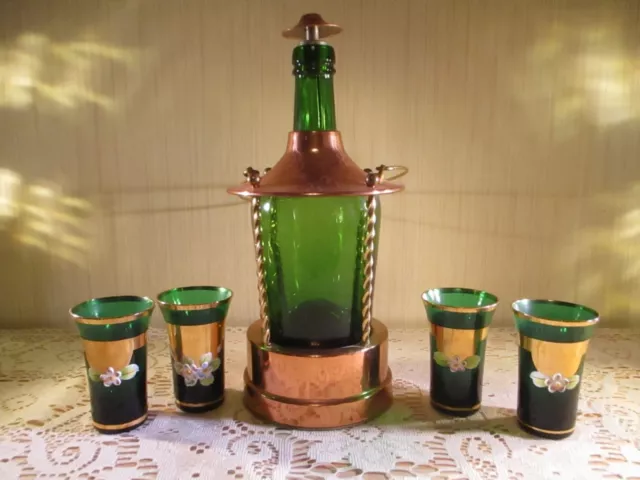 Vintage German Musical Lantern Decanter With Shot Glasses VGVC