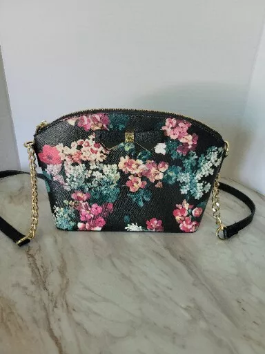 Anne Klein FLORAL Cross Body Purse Shoulder Bag  Summer Floral Gold Chain