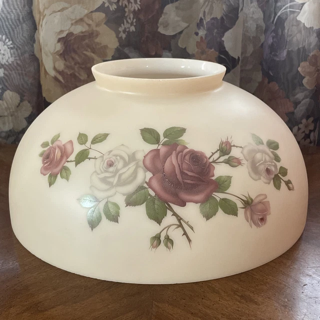 Vintage 14" Burgundy Rose Oil Or Electric Hanging Glass Dome Light Lamp Shade