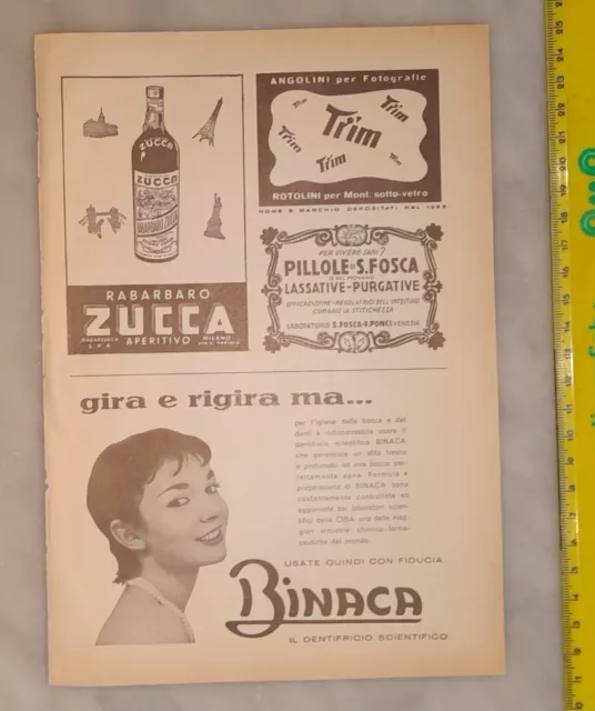 Pubblicità advertising  BINACA  RABARBARO  ZUCCA   (anni Cinquanta)