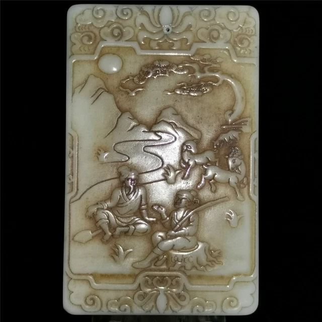 China white hetian jade Jadeite two sides hand-carved pendant necklace Shepherd