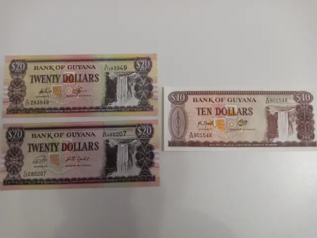 Lote De 3 Billetes Guyana