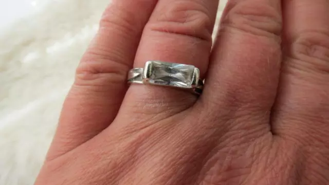 Sterling Silver Baguette Cut Clear Cubic Zirconia Aztec Ring Size M
