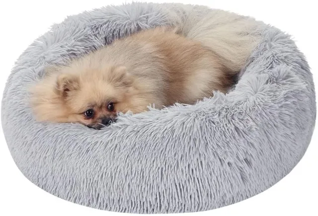 Donut Plush Pet Dog Cat Bed Fluffy Pet Calming Bed Cuddler for Medium Puppy Dogs