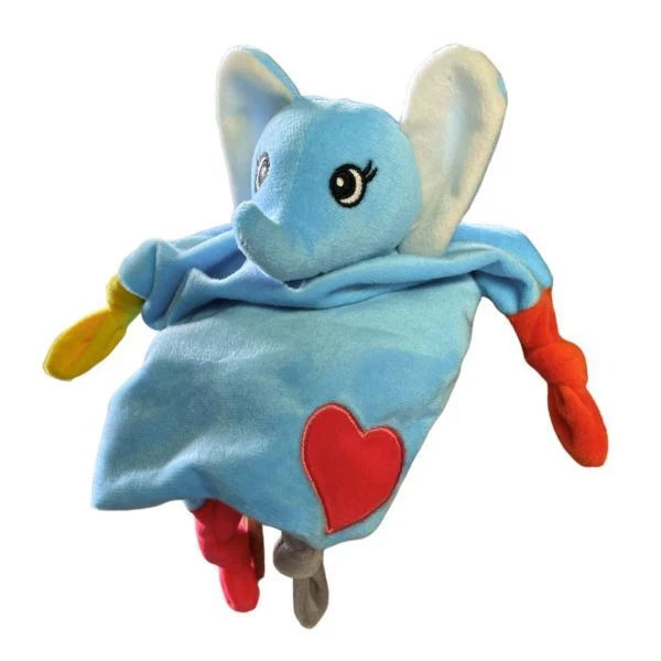 Doudou Mouchoir plat Loulou l'Eléphant, Toucher Velours, Bleu, Finition brodée,