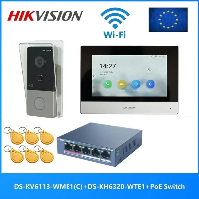 Hikvision DS-KIS603-P Kit Videocitofono, Videosorveglianza con Switch Poe