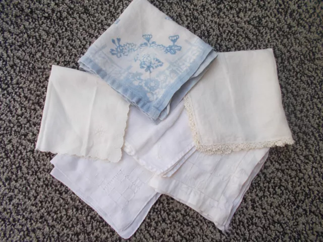 Lot of 6 Vintage LADIES HANDKERCHIEFS Hankies White Blue Floral Monogram E