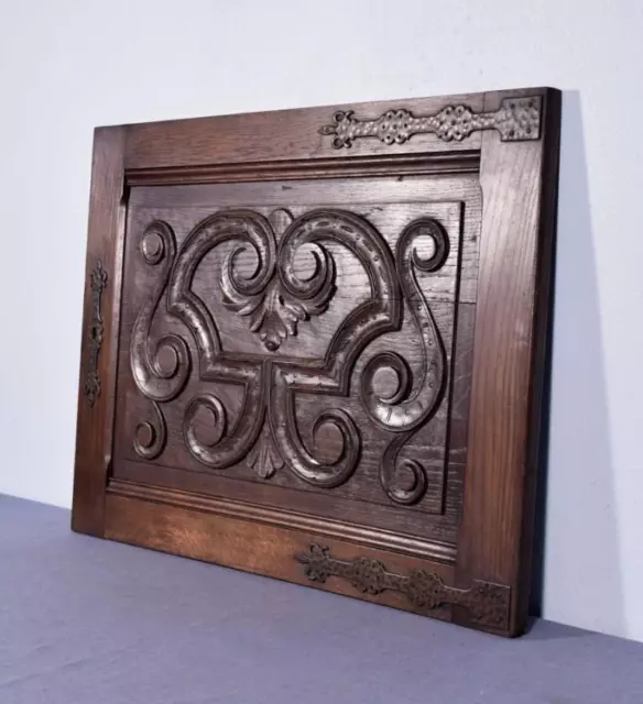 *Large Gothic Carved Architectural Door Panel in Solid Oak Wood with Iron 2