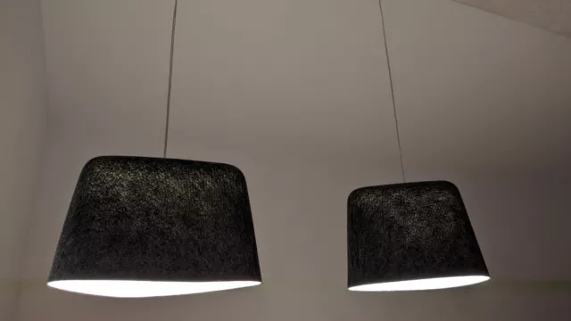 2x Tom Dixon Felt Shade Akustik-Pendelleuchte, Filz in grau-weiß