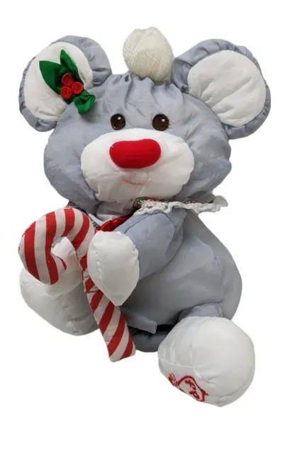 Puffalump Christmas Mouse Fisher Price 12" Plush Stuffed Animal Gray Candy Cane