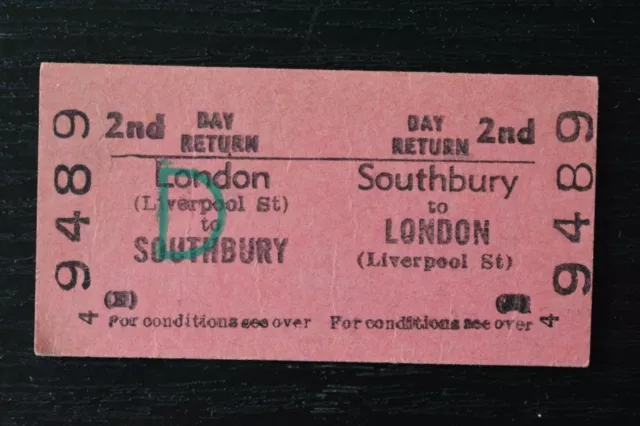 BRB Railway Ticket 9489 SOUTHBURY to LONDON Liverpool St 13MR84