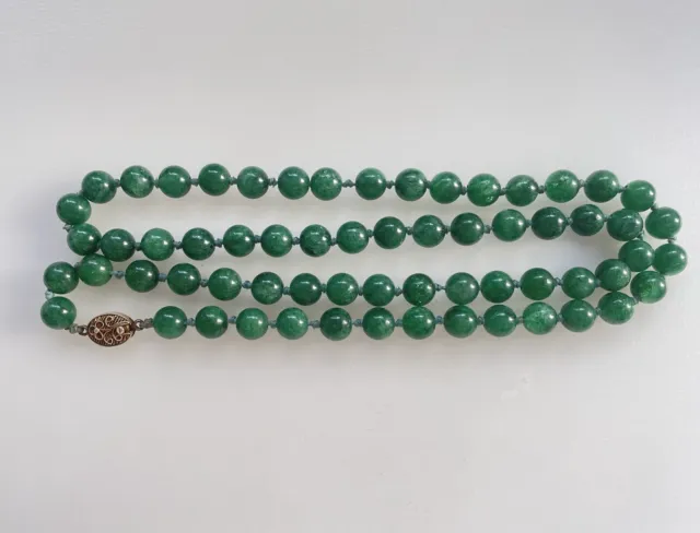 Vintage Estate Chinese Asian Green Jade Jadeite Necklace Sterling Silver Clasp 3