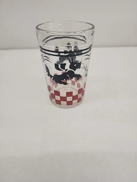 Vintage Juice Glass, Black Scottie Dog Swanky Swig Red Checkered Hazel Atlas Y-1