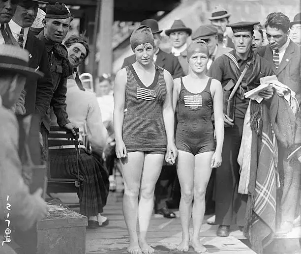 Antwerp Belgium American female swimmers Olympics right Irene- 1920 Old Photo