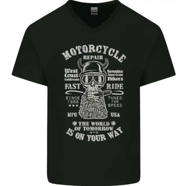 T-shirt da uomo riparazione moto biker scollo a V cotone