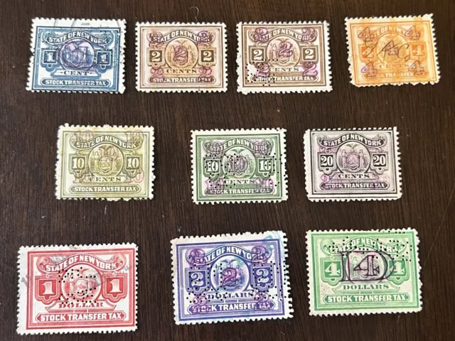 Lot Of 10 U.s. New York Stock Transfer Tax Revenue Stamps 1C-$4 Values #2