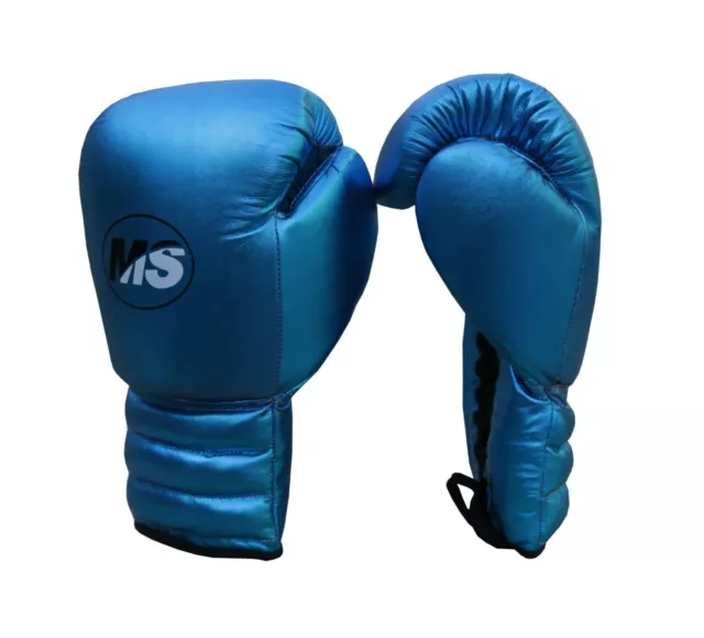 Guantes de boxeo de cuero metálico azul Massee 12oz