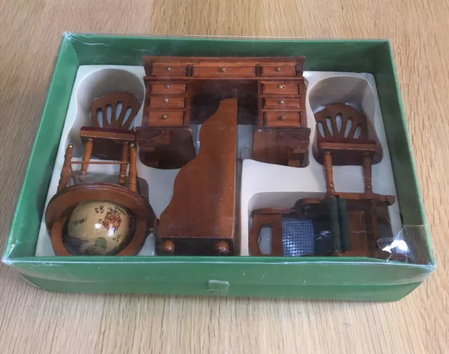 VTG NEW MSR Imports Dollhouse Furniture Mini OFFICE STUDY 6 Pieces Wood #4625