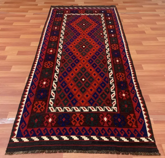 Afghan Hand Knotted Woven Maimana Ghulmori Wool Kilim Area Rug 7.7 x 3.5 Ft