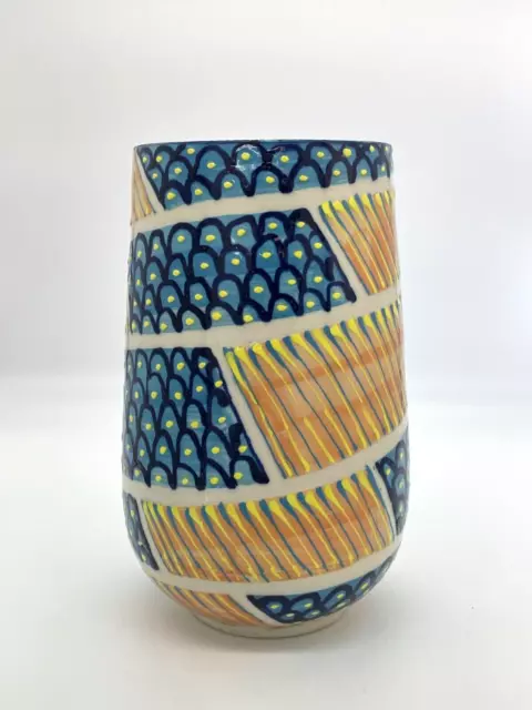 Large Australian Studio Pottery Vase in Blue and Yellow By Jan Bell 3