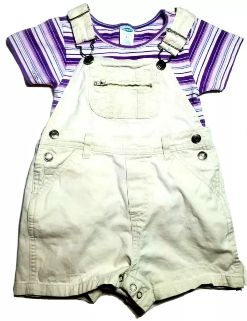 Vintage 1990s Baby Girls Cherokee Old Navy Khaki Overalls Outfit Set 24m 2T
