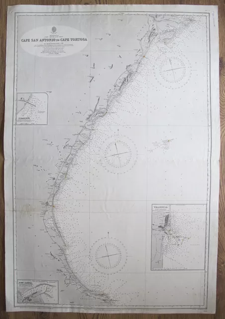 1890 Spain Cape San Antonio To Cape Tortosa Genuine Vintage Admiralty Chart Map