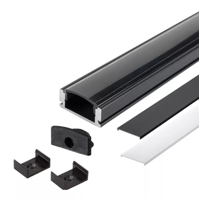 2m Schwarzer LED Aluprofil Alu Schiene Profil für LED-Streifen inkl. 2 Abdeckung